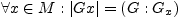 $ \forall x\in M:\vert Gx\vert=(G:G_{x})$