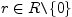 $ r\in R \verb=\=\{0\}$
