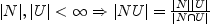 $ \vert N\vert,\vert U\vert<\infty \Rightarrow \vert NU\vert=\frac{\vert N\vert\vert U\vert}{\vert N\cap U\vert}$