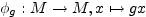 $ \phi_{g}:M\rightarrow M, x\mapsto
gx$